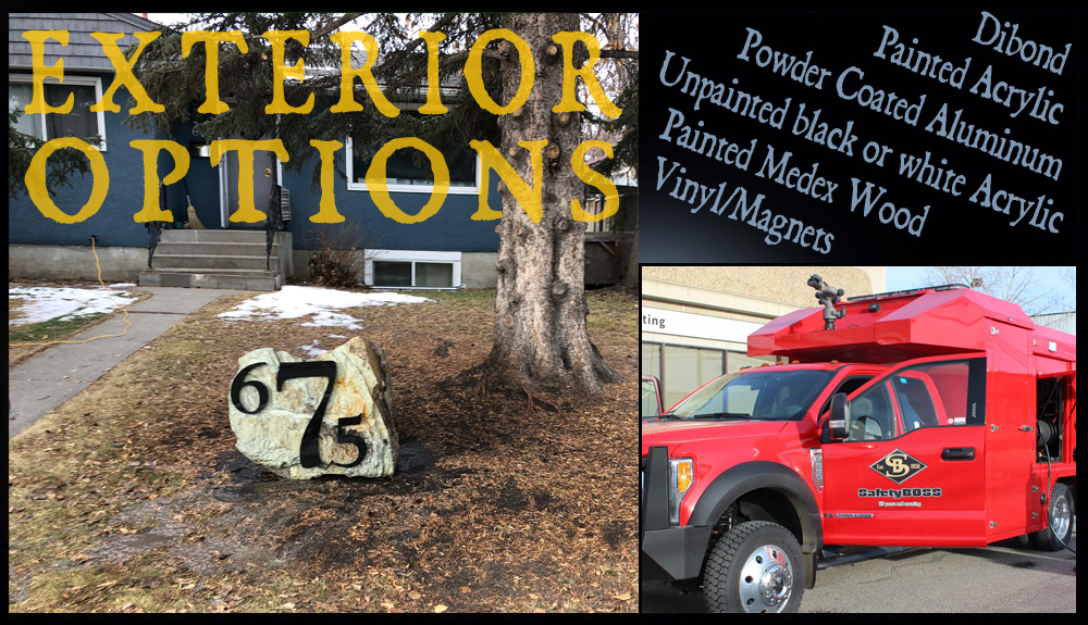 Many Exterior Sign Options for your Businesses, Auto, Office, House. Many Exterior Sign Options for your Businesses, Auto, Office, House.