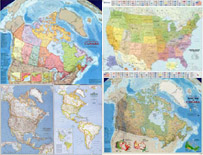 Canada, USA, North America Wall Maps